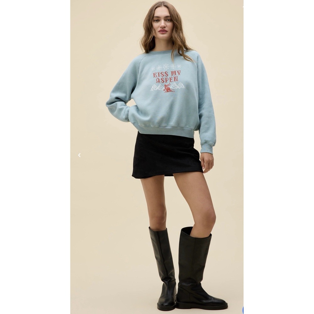 Daydreamer Kiss My Aspen Sweatshirt Ethereal Blue Size Med Cozy Soft Ski